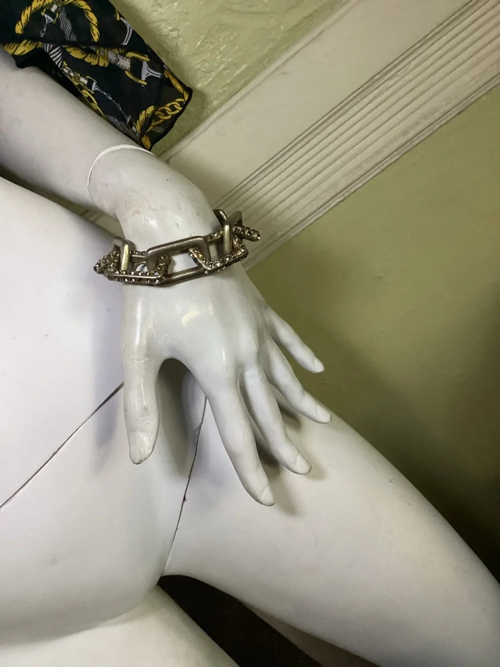 Beautiful white gold tone square link and crystal bracelet